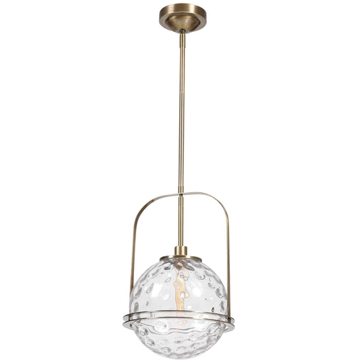 Uttermost Mimas 1-light gold globe pendant light hanging from ceiling with modern design and sleek finish.