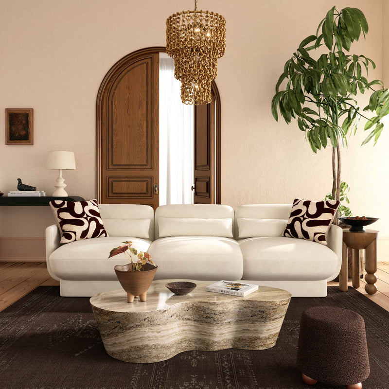 TOV Furniture Azalea velvet sofa, stationary living room sofa with plush upholstery and modern design, in a cozy setting.