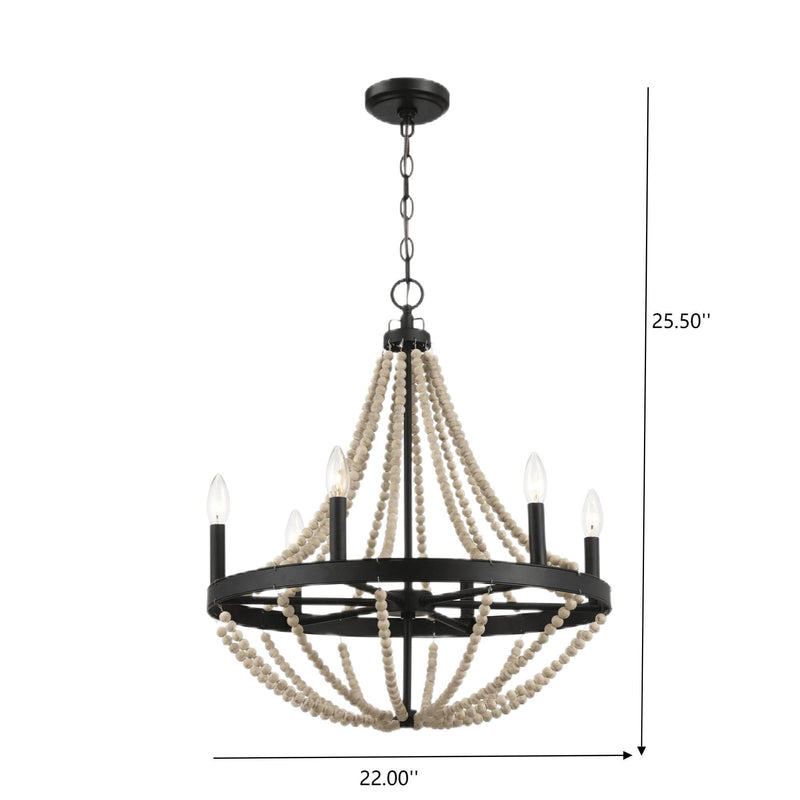 Starry - Chandelier 6 Candle Light Wood Beaded Pendant Light For Dining Room - Black / Clear - R&R Furniture Gallery (Fountain Valley, CA)