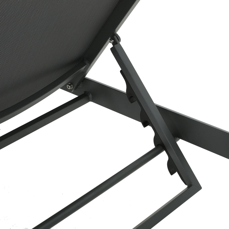 Noble House outdoor patio chaise lounge with five reclining positions, featuring cushioned seating and adjustable backrest.