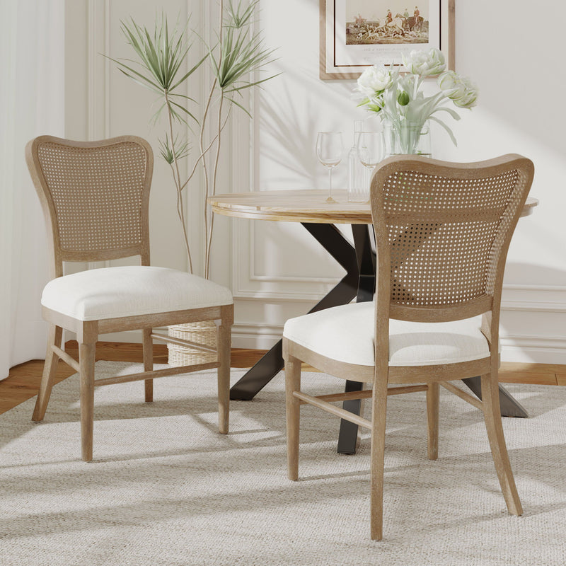Classic Retro Dining Chair (Set of 2) With Rattan Backrest - Dark Brown / Beige - R&R Furniture Gallery (Fountain Valley, CA)