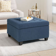 Noble House Isabella storage ottoman with contemporary design, upholstered in neutral fabric, featuring a removable lid for hidden storage.
