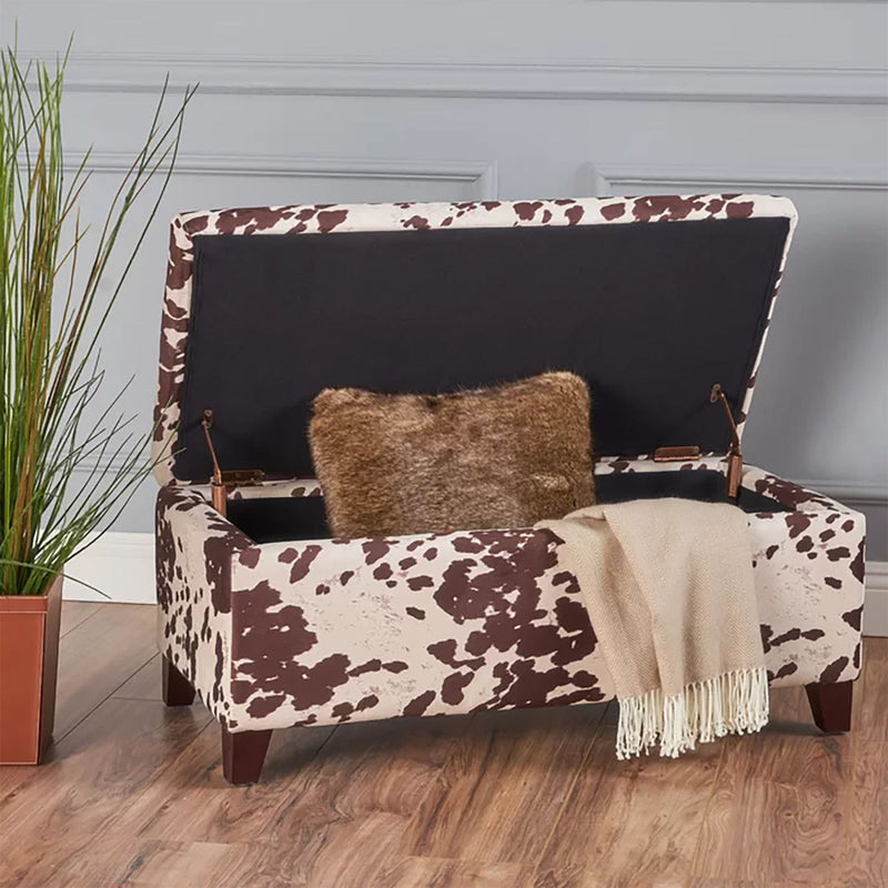 Brown multi storage ottoman by Noble House with a cushioned top and wooden legs, ideal for living room storage and seating.