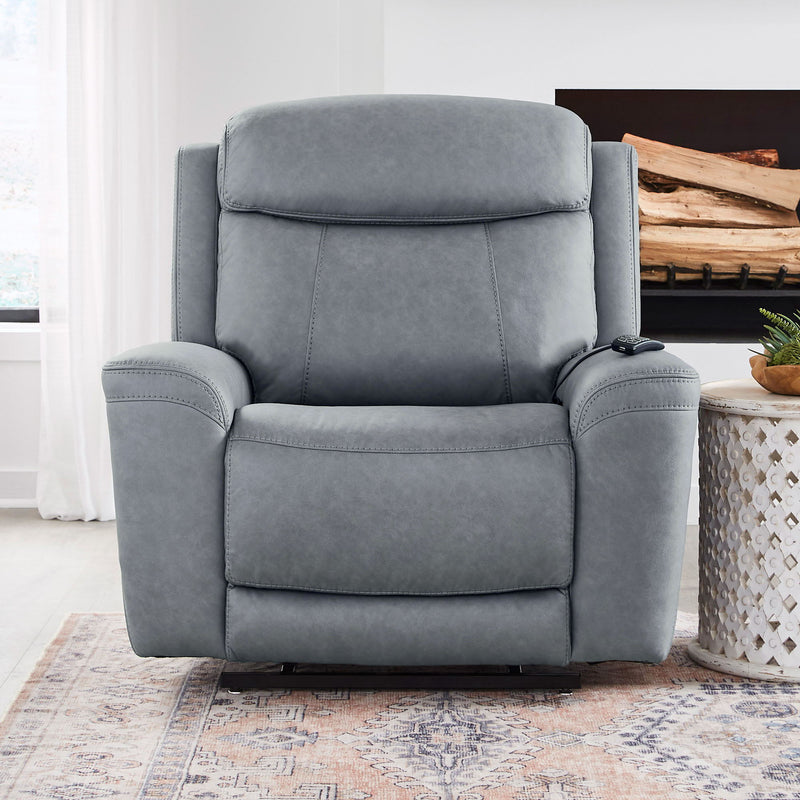 Parker Living Callahan power lift recliner with heat and massage, beige fabric, ergonomic design, and plush cushioning.
