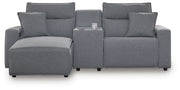 Signature Design by Ashley Modmax II reclining sectional in salt and pepper fabric, featuring plush cushions and reclining seats.