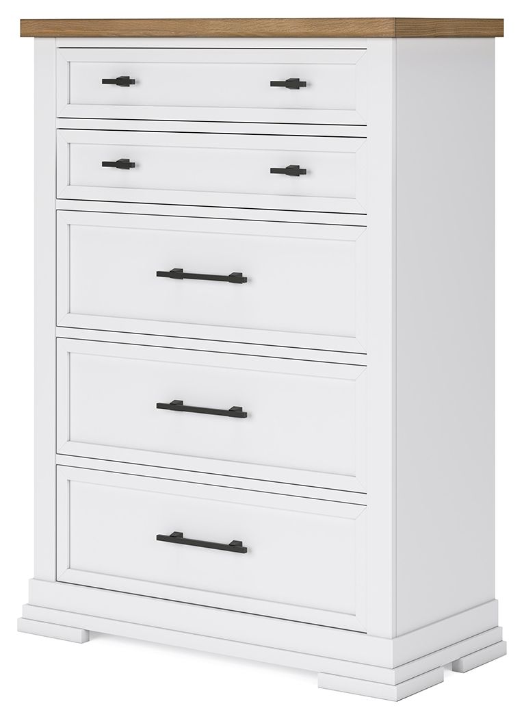 Ashbryn - Five Drawer Chest - White / Natural - R&R Furniture Gallery (Fountain Valley, CA)