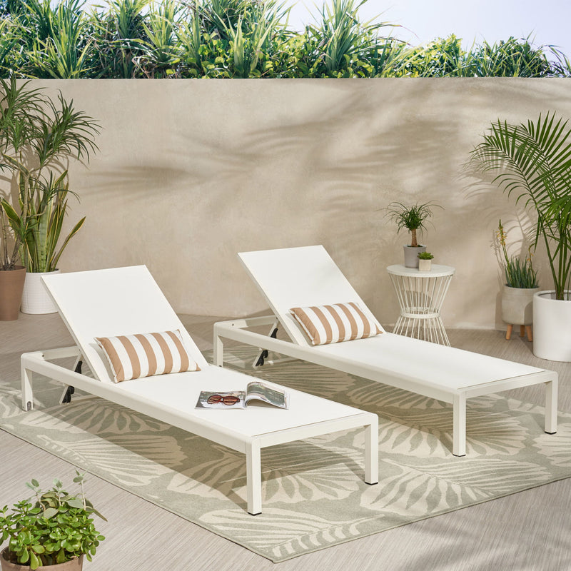 Noble House outdoor patio chaise lounge with five reclining positions, featuring cushioned seating and adjustable backrest.