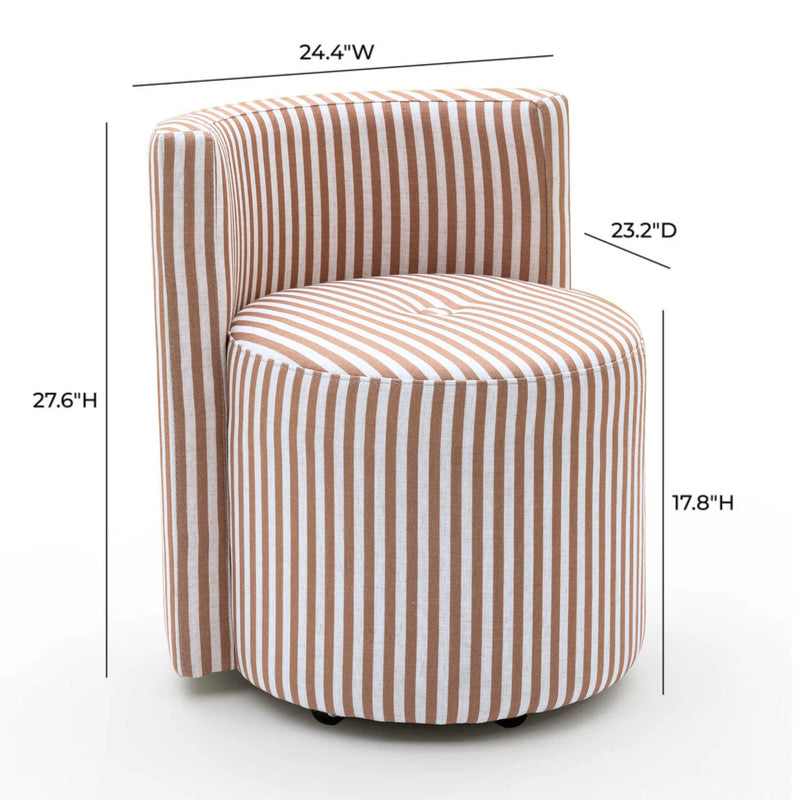 Alyssa striped rolling desk chair by TOV Furniture with cushioned seat and ergonomic design in black and white stripes.