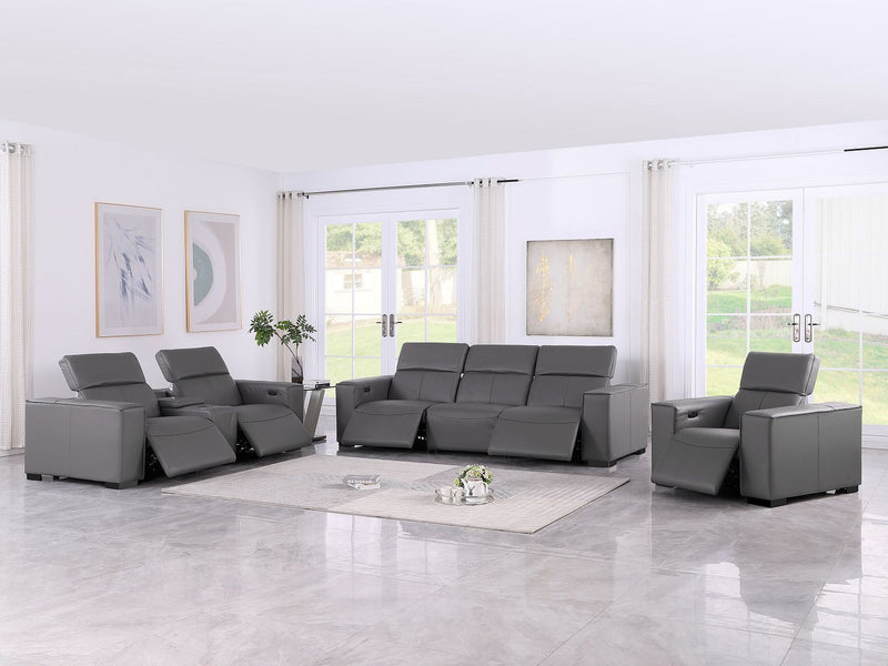 1208 - Modular Leather Set With 5 Power Recliners & Power Headrests