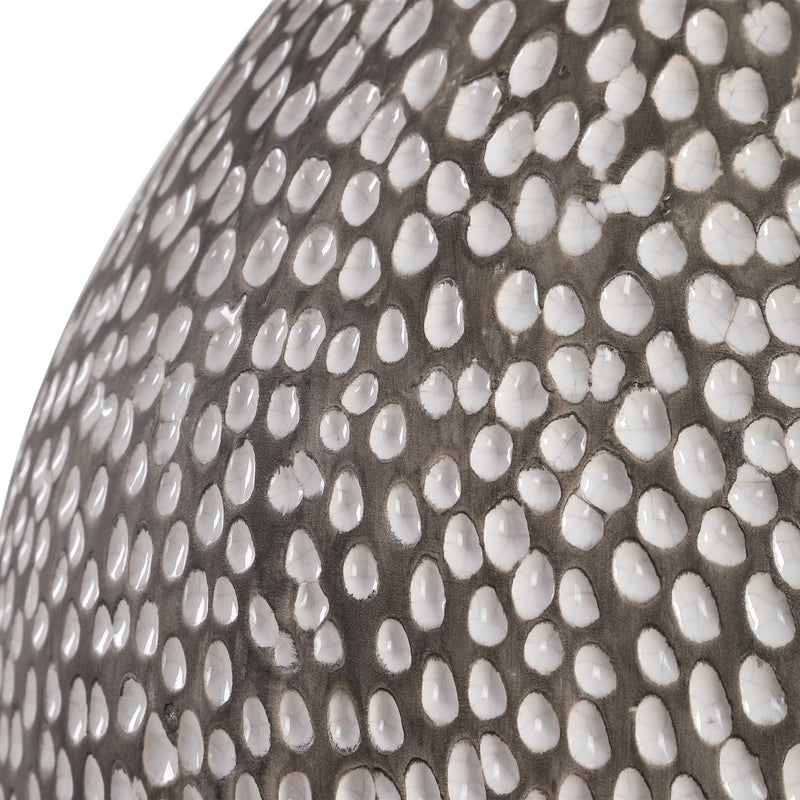 Uttermost Cyprien gray and white table lamp with a modern ceramic base and fabric shade, perfect for stylish home lighting.