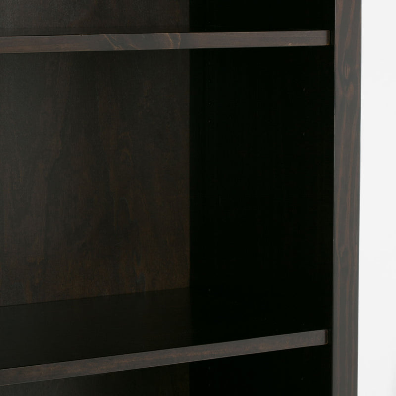 Handcrafted Amherst 5-shelf bookcase by Simpli-Home with natural wood finish and sturdy design, ideal for home or office storage.