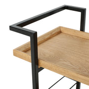 Modern industrial Noble House bar cart with metal shelving and casters, featuring a sleek design for serving and storage.