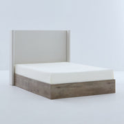 Shelton - Queen Upholstered Wingback Bed With 54" High Headboard - Ivory / Light Gray / Camel Oak - R&R Furniture Gallery (Fountain Valley, CA)