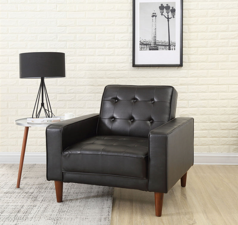 Glory Furniture Andrews futon chair bed with wooden frame and cushioned seating, convertible for sitting or sleeping.