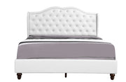 Transitional upholstered bed by Glory Furniture featuring a padded headboard and neutral fabric, modern bedroom furniture style.