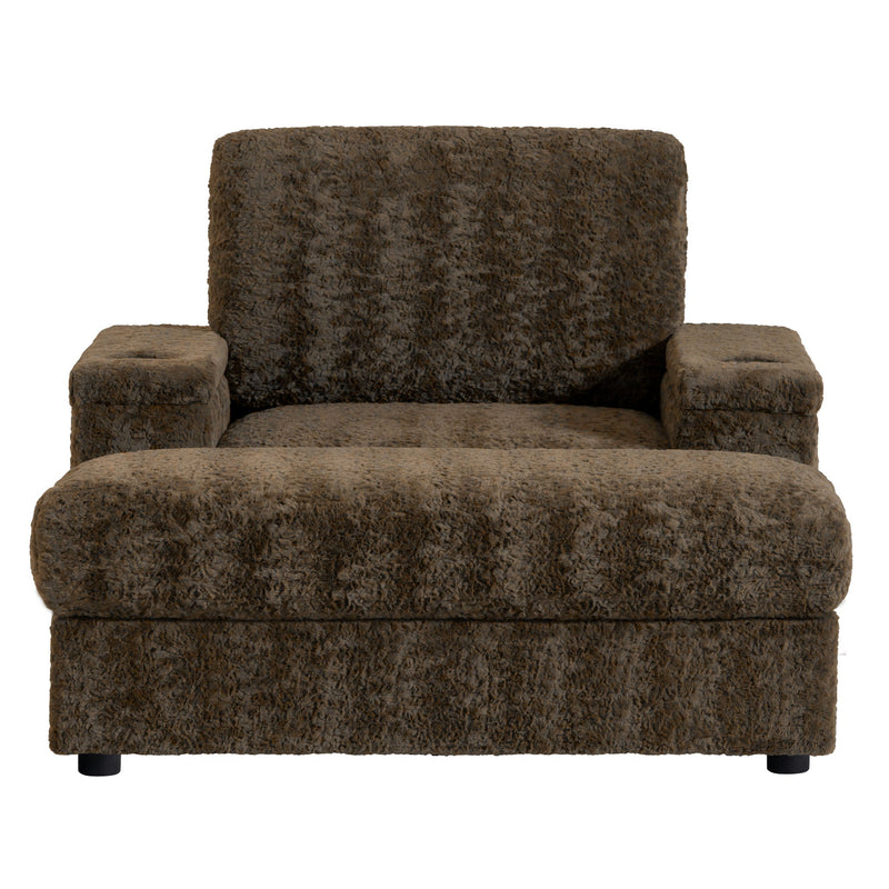 Oversized Chaise Lounge Indoor Rabbit Fur Sofa Bed With Storage Ottoman And Armrests Cup Holders With Deep Seat - R&R Furniture Gallery (Fountain Valley, CA)