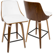 Set of two Lumi Source Gianna mid-century modern counter stools with wooden legs and upholstered seats.