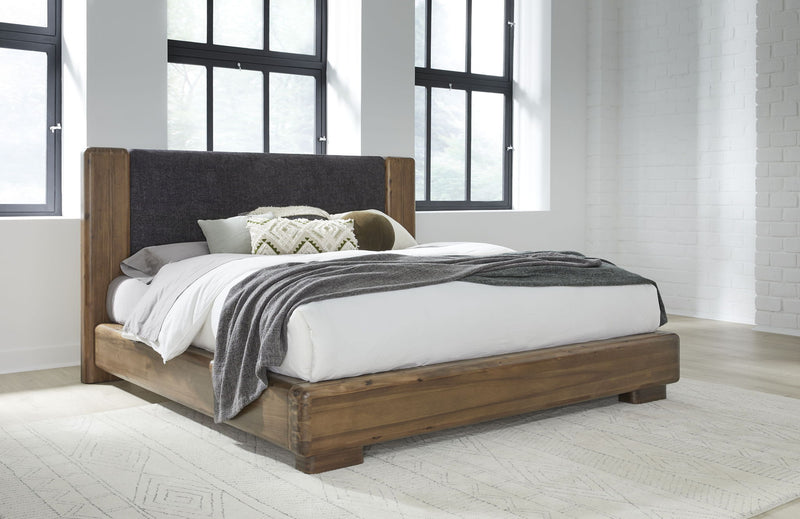 Boka King-Size Chenille Upholstered Platform Bed in Black and Impala