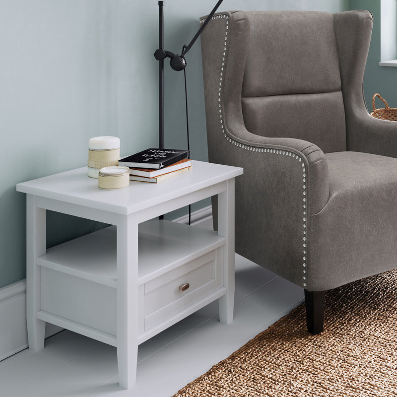 Handcrafted Warm Shaker coffee table from Simpli-Home featuring a rustic wooden design and sturdy tabletop.