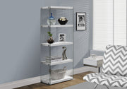 Bookshelf, Bookcase, Etagere, 5 Tier, Glossy Clear Tempered Glass - White - R&R Furniture Gallery (Fountain Valley, CA)