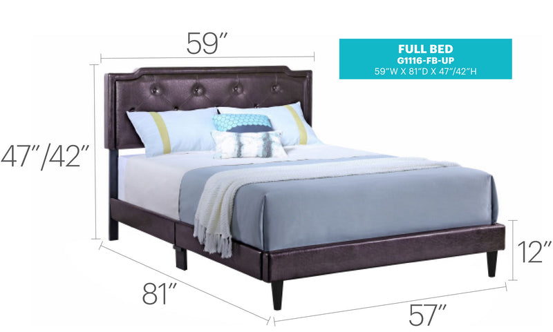 Button tufted upholstered bed by Glory Furniture with cozy, plush fabric and elegant tufted headboard for stylish bedroom decor.