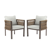 2 Pieces Outdoor Metal Patio Club Chair, Patio Furniture Arm Chair With Cushion, Modern Outdoor Furniture Deep Seating For Porch, Garden, Backyard, Balcony - Brown / Light Gray - R&R Furniture Gallery (Fountain Valley, CA)