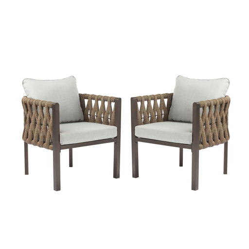 2 Pieces Outdoor Metal Patio Club Chair, Patio Furniture Arm Chair With Cushion, Modern Outdoor Furniture Deep Seating For Porch, Garden, Backyard, Balcony - Brown / Light Gray - R&R Furniture Gallery (Fountain Valley, CA)