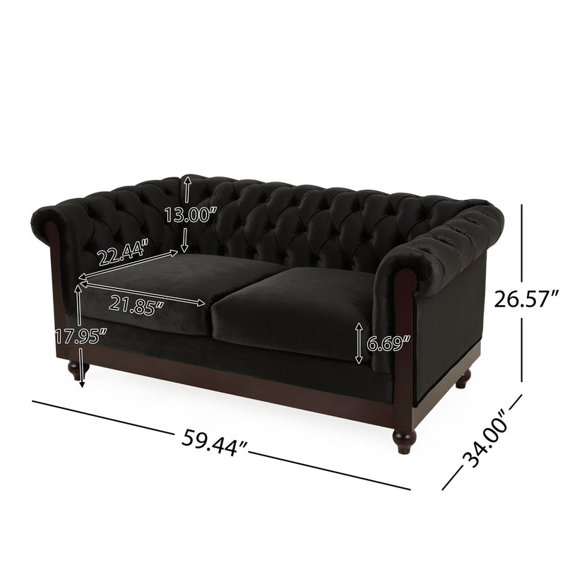 Chesterfield Loveseat Sofa, 2 Person Rolled Arm Upholstered Couch - R&R Furniture Gallery (Fountain Valley, CA)