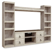 Willowton - 4-Piece Entertainment Center - Whitewash - R&R Furniture Gallery (Fountain Valley, CA)