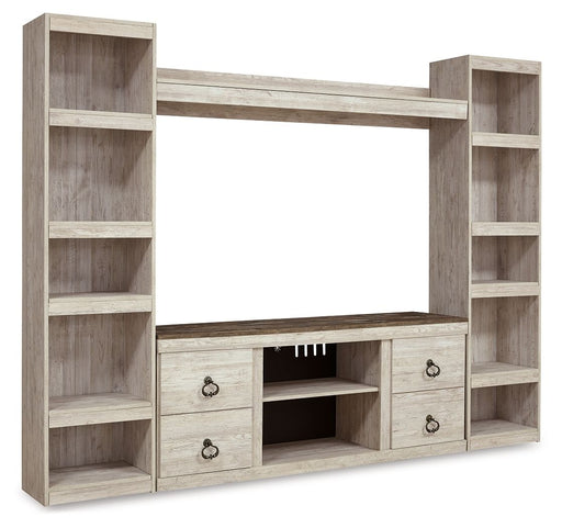 Willowton - 4-Piece Entertainment Center - Whitewash - R&R Furniture Gallery (Fountain Valley, CA)