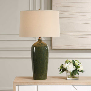 Table Lamp - Dark Green & Beige