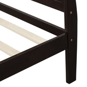 DreamHaus platform bed frame with wood slats, sleigh-style headboard and footboard, sturdy mattress foundation for a modern bedroom.