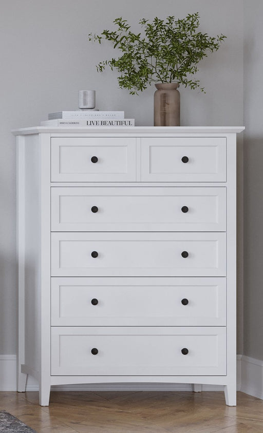 Grace Five Drawer Chest in Snowfall White (2024) - R&R Furniture Gallery (Fountain Valley, CA)