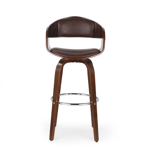 Noble House modern bar stool with swivel function, bar height 28-30 inches, featuring a sleek design and comfortable seating.
