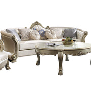 Dresden II - Sofa With 7 Pillows - Pearl Synthetic Leather & Gold Patina - R&R Furniture Gallery (Fountain Valley, CA)