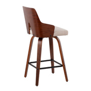 Set of two Lumi Source Ariana mid-century modern counter stools with wooden legs and upholstered seats.