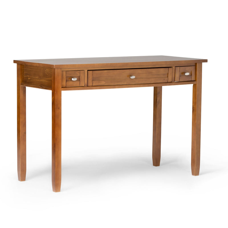 Handcrafted Warm Shaker writing desk by Simpli-Home with a smooth wooden surface and clean, minimalist design.