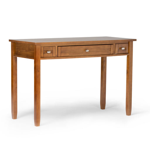 Handcrafted Warm Shaker writing desk by Simpli-Home with a smooth wooden surface and clean, minimalist design.