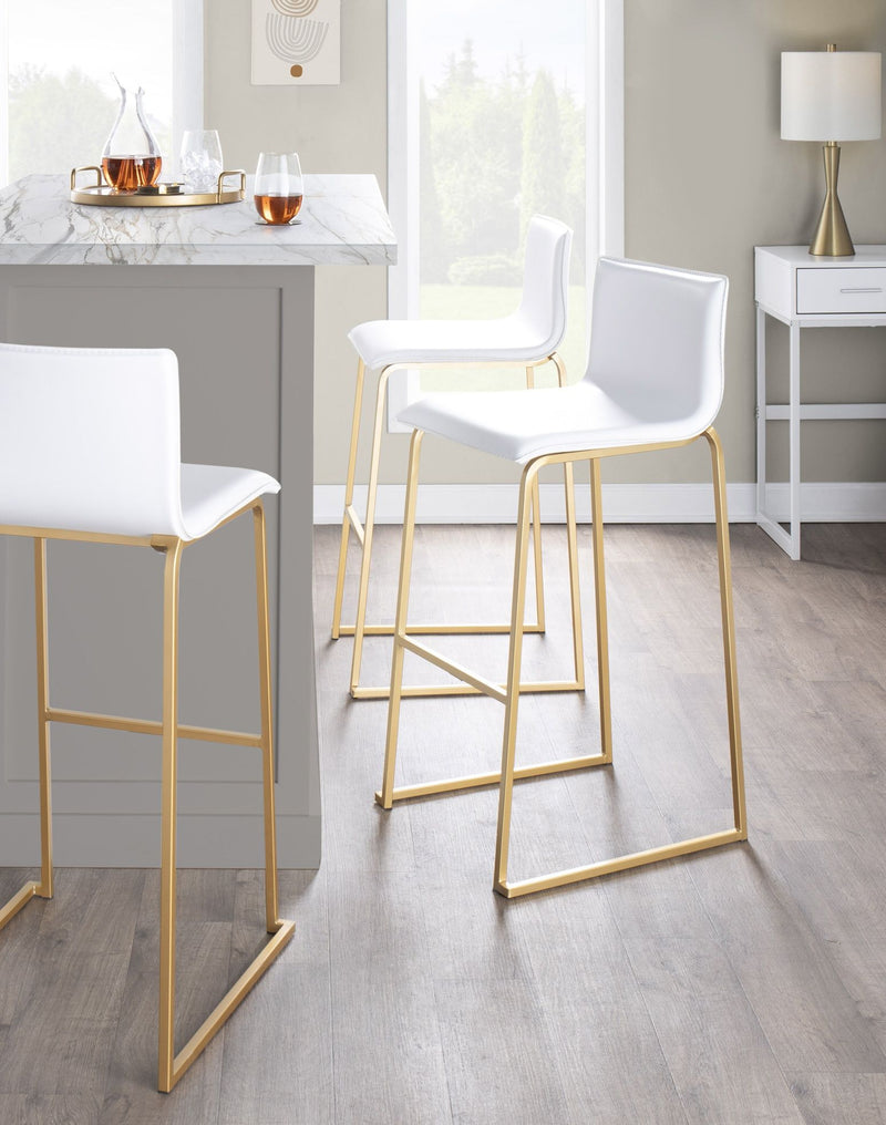 Set of two Lumi Source Mara contemporary upholstered barstools with sleek design and cushioned seats in a modern style.