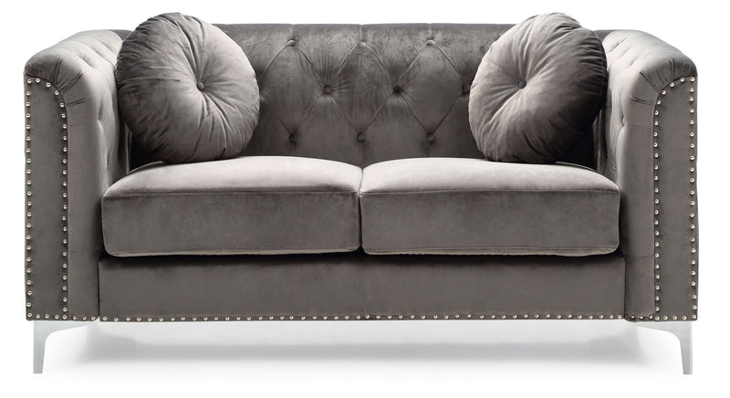 Stylish sloped arm stationary loveseat by Glory Furniture with plush cushions and modern design, ideal for living room seating.