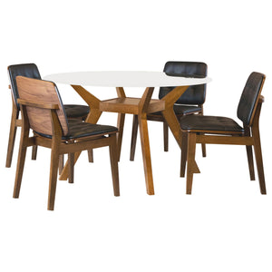 Paxton 5-piece Round Glass Top Dining Table Set Brown