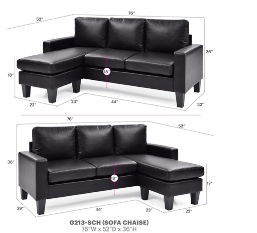 Glory Furniture Jenna sofa chaise, stationary sectional with plush cushions and modern design, in a cozy living room setting.