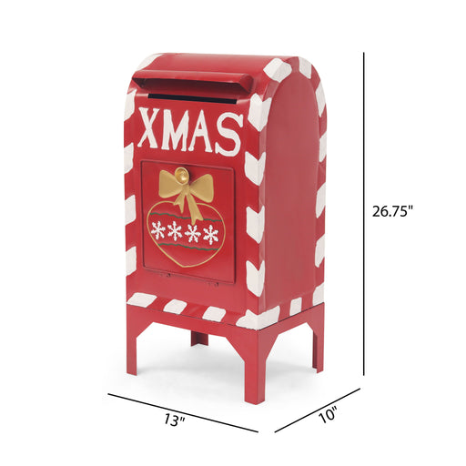 Red Christmas mailbox decoration with festive design and holiday charm, ideal for Noble House holiday decor.