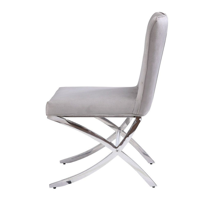 Daire - Side Chair (Set of 2) - Light Gray Velvet & Chrome - R&R Furniture Gallery (Fountain Valley, CA)