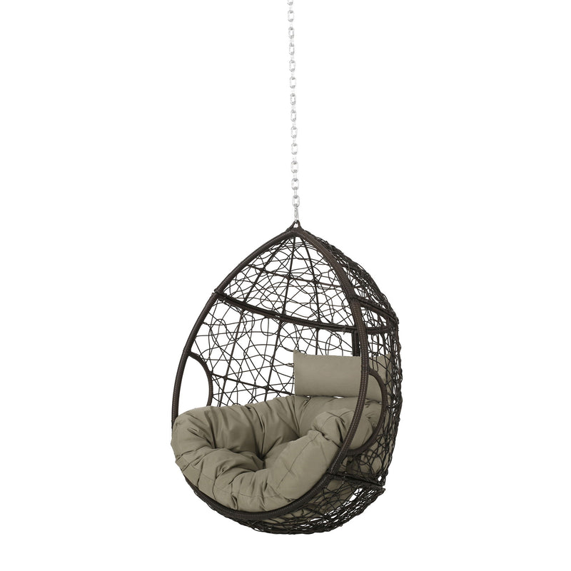 Noble House teardrop hanging chair with 8ft chain, cozy outdoor hammock chair with curved teardrop shape and sturdy hanging chain