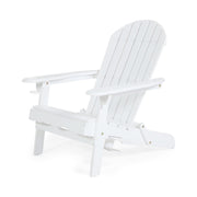 Noble House Zenithia outdoor foldable Adirondack chair with two cup holders, featuring a sturdy wooden design and wide armrests.