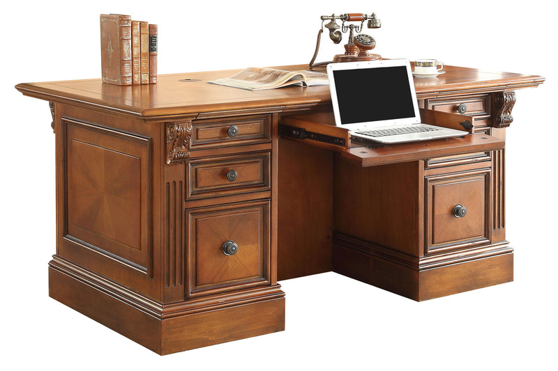 Huntington - Double Pedestal Executive Desk - Antique Vintage Pecan - R&R Furniture Gallery (Fountain Valley, CA)