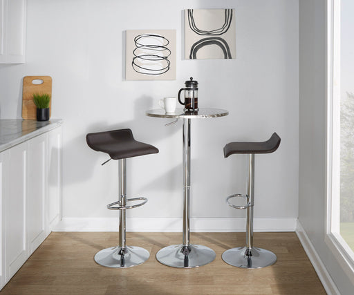Set of two Lumi Source Ale contemporary adjustable barstools with wooden seats and metal bases, featuring modern design.