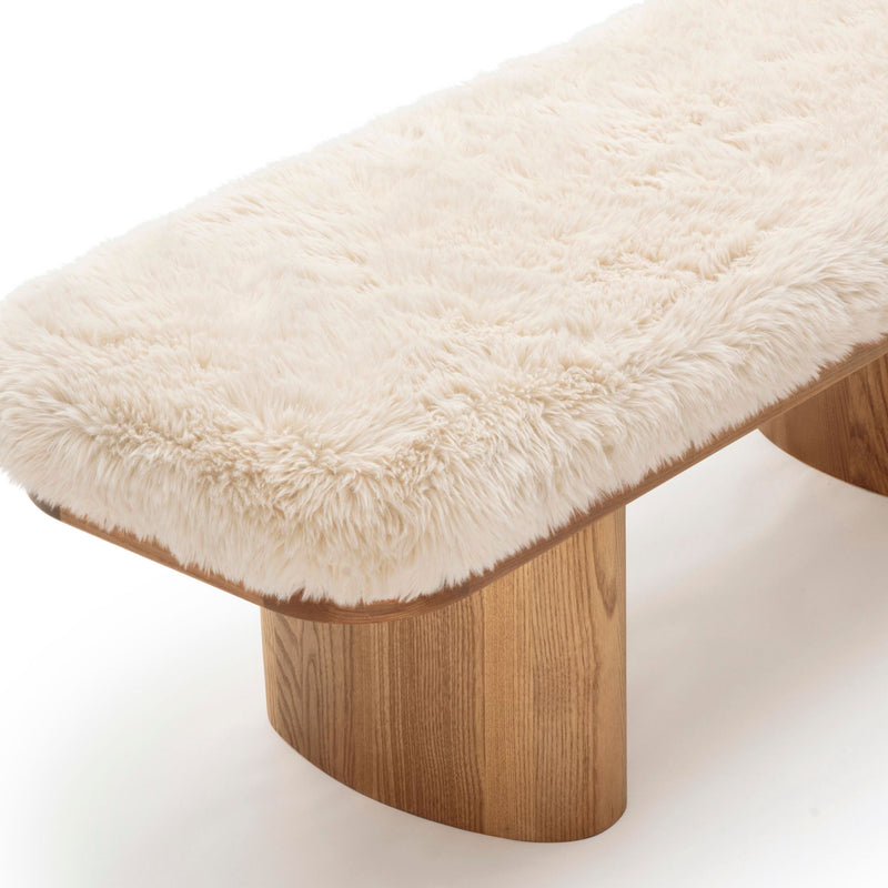 Upholstered Ollie straight bench by TOV Furniture with plush fabric and sleek wooden legs, ideal for modern entryways or living rooms.