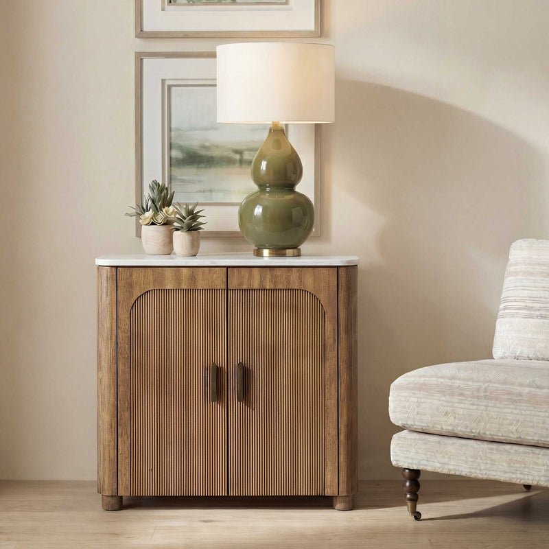 Mebarak - Reeded 2 Door Cabinet - Bronze,White,Woodtone